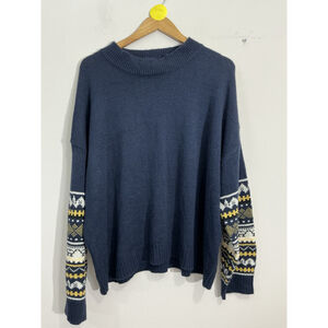 Womans Shein Curve 2 XL Navy Long Sleeve Pullover Sweater Arm Pattern